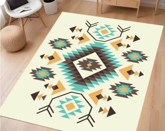 Southwestern Tribal Area Rug, Boho rug,  Geometric rug, Navajo Style Carpet, Washable Non Slip Rug, Aztec Pattern Home Decor for Living Room
