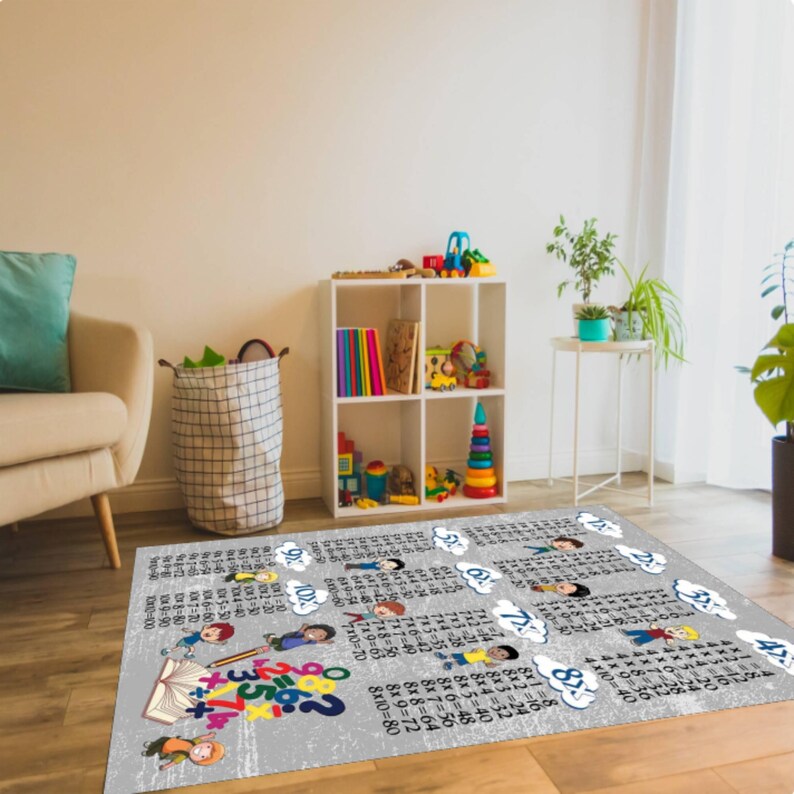 Multiplication Chart Kids Rug, Educational Playroom Carpet, Washable ...