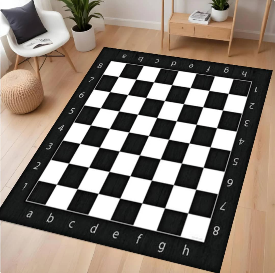 Chess Board Area Rug, Washable Game Room Carpet, Non Slip Floor Rug ...