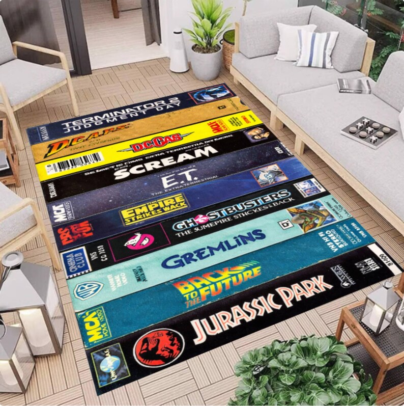 Retro VHS Movie Area Rug, 80s 90s Film Collection Carpet, Cinema Decor ...