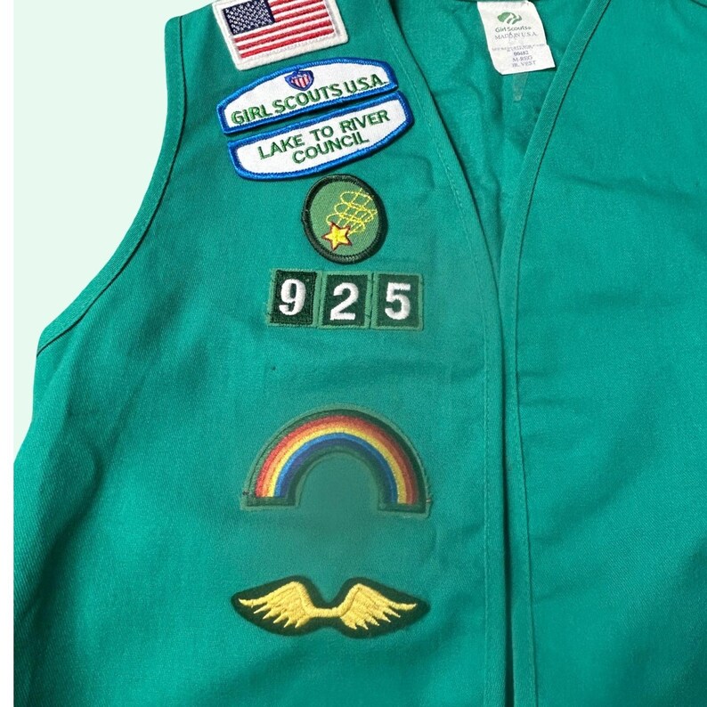 Girl Scouts USA Junior Vest Size M Green 2005 Lake To River Patches image 3