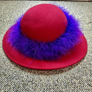 Red Hat Society Callanan Red Wool Hat Purple Feather Wide Brim Dress Hat Red society hat wool - Gem main image 2