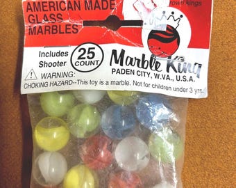 Marble King Glass Marbles 25 Count Vintage American Made Cat Eye Shooter