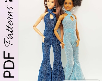 Barbie Kleidung Schnittmuster – 70er Jahre Disco Jumpsuit PDF Nähanleitung