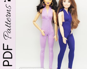 Rückenfreies Neckholder-Jumpsuit- Schnittmuster für Barbie - PDF-Schnittmuster (4 Körpertypen)