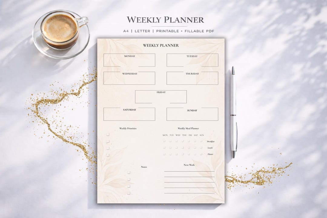 Elegant Design, Weekly Schedule, Leaf Design, Printable Planner ...