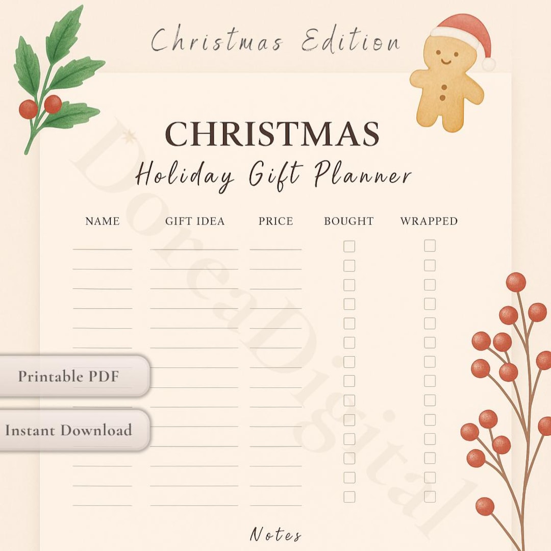 Christmas Gift Planner Printable | Gift List & Holiday Shopping Tracker ...