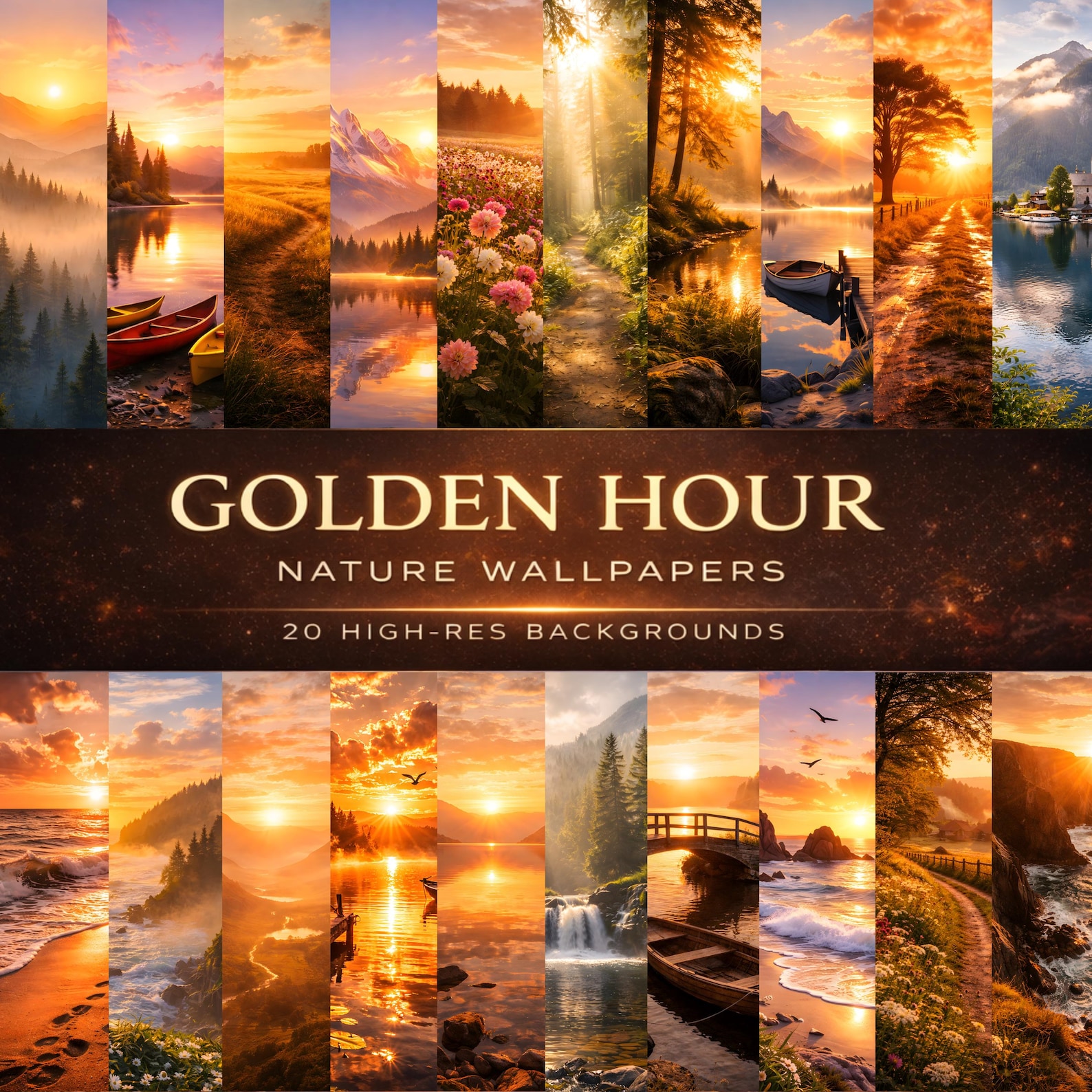 Golden Hour Nature Wallpaper Set, 20 Sunset Landscape Wall Art, Digital ...