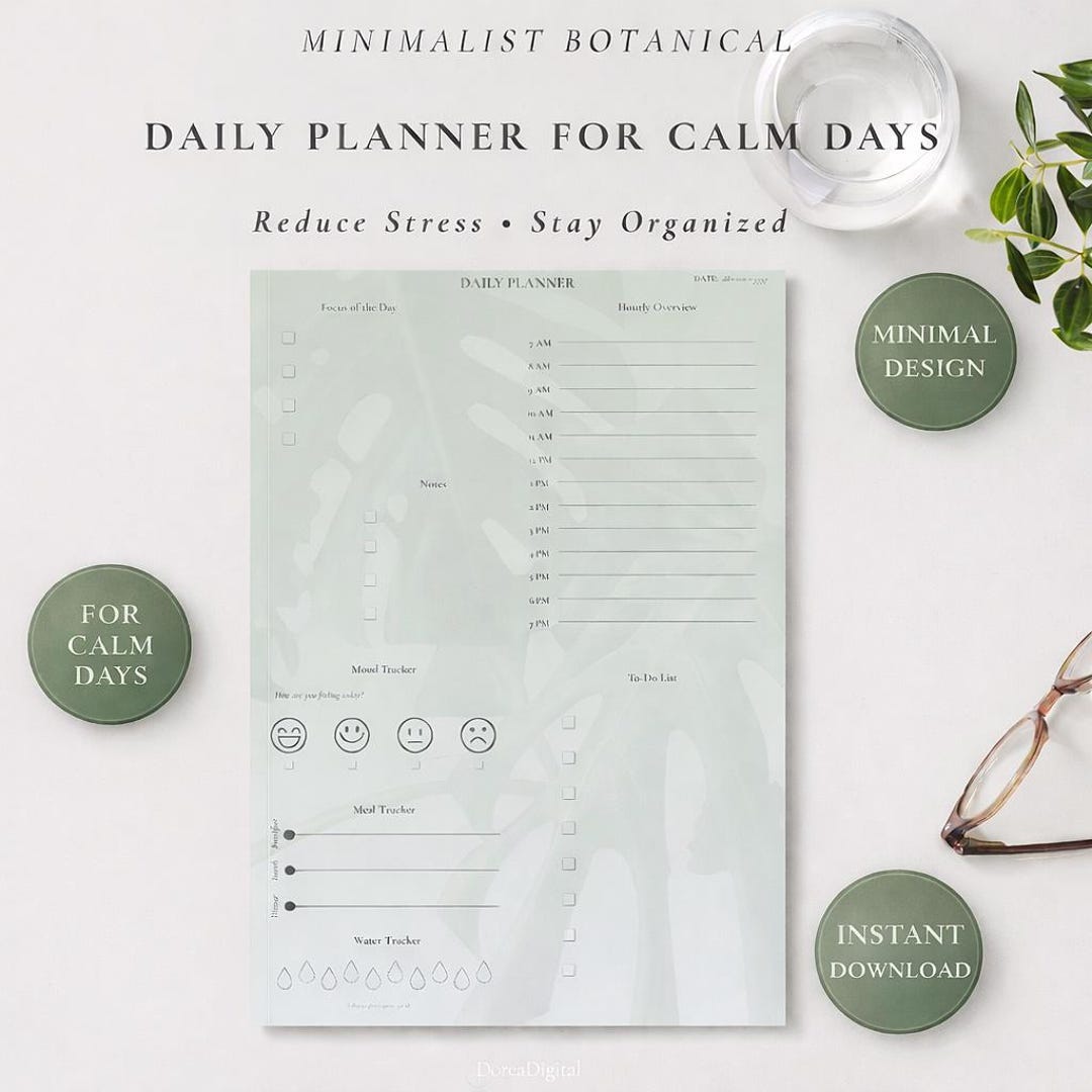 Daily Planner Printable | Botanical Minimal Daily Schedule, To-do List ...