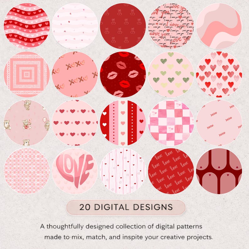 Mothers Day Digital Paper Pack, 20 Pink Red Heart Patterns, Valentine's ...