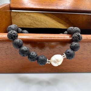 Natürliche Perle & Lavastein Armband | Hawaiianische Schmuck