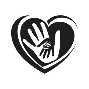 Corazón y manos en archivo recortado negro - Logotipo, icono para pediatra, médico general, familia, equipo -
