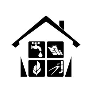 Logo für Klempner, Logo für Installateur,  Haus, Wasserhahn, Werkzeug, Flamme und Solar Logo, Icon in schwarz