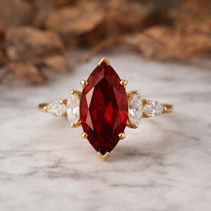 Marquise Cut Ruby Engagement Ring, Minimalist Single Stone Ring, Pink Gemstone July Birthstone Ring Solitaire Promise Ring Anniversary Gift