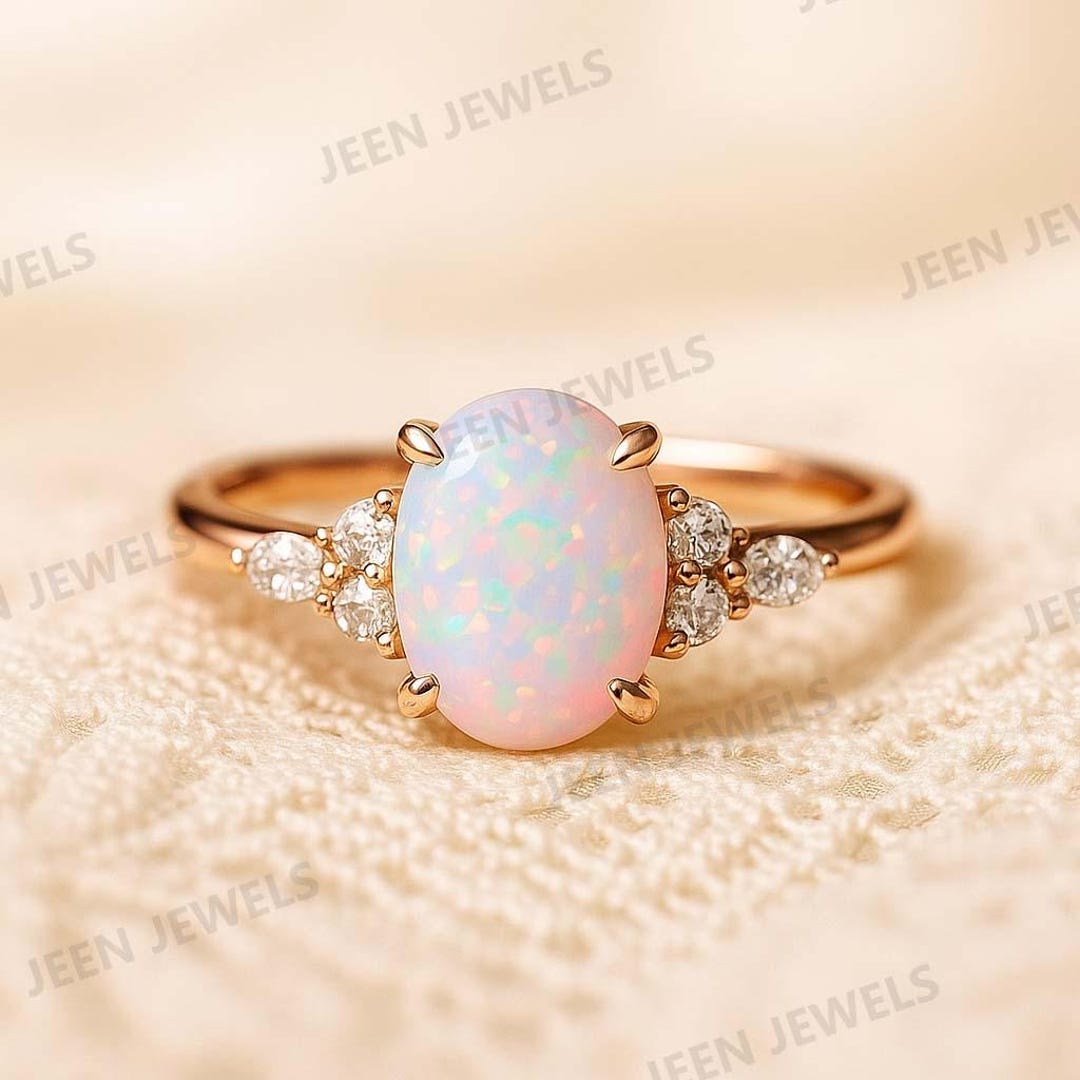Oval Cut Opal Engagement Ring 14k Solid Gold Ring October Birthstone ...