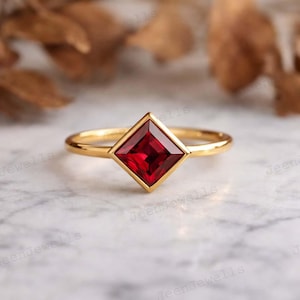 Ruby Kite Engagement Ring, 14K Gold Geometric Solitaire Ring, Minimalist Promise Ring, Vintage July Birthstone Gift for Her
