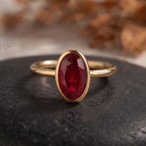 14K Yellow Gold Oval Cut Ruby Ring, Wedding Ring Dainty Ruby Stacking Ring, Minimalist Promise Ring, Promise Anniversary Gift for Women