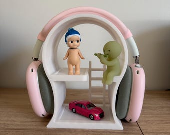 Headphone Holder Display | Small 2-Tier Shelf for Figurines | Kawaii Sonny Angel & Smiski Display