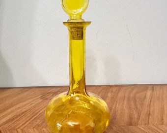 Mid Century moderne gelbe Glaskaraffe Flasche mit Korken, hergestellt in Japan