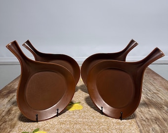Set di 4 pentole in ceramica vintage Hall Brown con finitura opaca, rari, stile Mid-Century Modern, codice #1675, prodotto negli Stati Uniti.