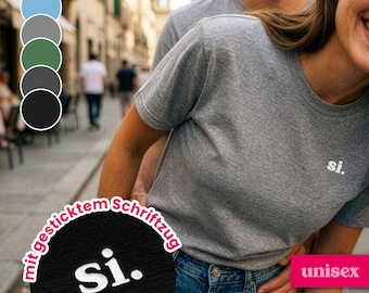 Minimalist "si." T-shirt, Italian statement, unisex, embroidered, dolce vita, wedding gift, "I do", for Italy lovers