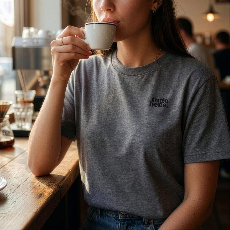 T-shirt with embroidered "tutto bene." Italian T-shirt, positive vibes, unisex T-shirt, Italian vibes gift for Italy lovers, dolce vita image 7