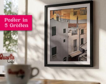 Poster of Mediterranean house facades and Italian streets, wall decoration for Italo lovers, poster for bars, Italian photography, gift for retro fans