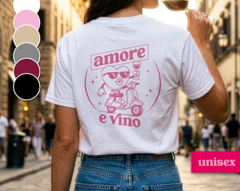 Italian motif T-shirt, Amore, Dolce Vita shirt, Italian style, Italian gift, festival outfit, group outfit for stag/hen party, printed tee