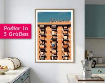 Vintage poster featuring an urban, Mediterranean facade, wall decoration for retro Italian fans, Italian photography, gift for vintage lovers