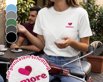 Amore Shirt, Italian Shirt with Heart and Amore Embroidery, Gift for Italy Fans, Italian Fashion, Love Shirt, Bachelorette Party, Dolce Vita Shirt, Unisex