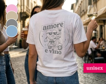 Italian motif T-shirt, Amore, Dolce Vita shirt, Italian style, Italian gift, festival outfit, group outfit for stag/hen party, printed tee