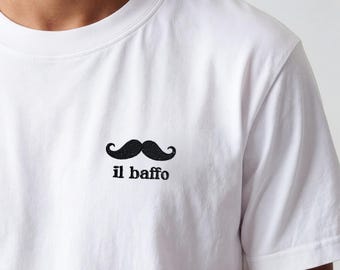 "Il Baffo" T-shirt - Italian mustache shirt with moustache embroidery, vintage Italian style, gift for Italian fans, Italian fashion