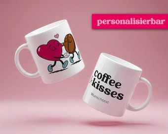 Personalized mug, coffee & kisses, cute ceramic mug for coffee lovers, gift for couples, coffee mug, gift idea for coffee lovers