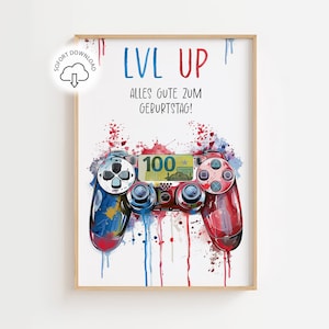 Regalo de dinero para gamers en su cumpleaños | Plantilla PDF imprimible | Descarga instantánea | Póster de gamer como tarjeta de dinero | Idea de regalo para gamers