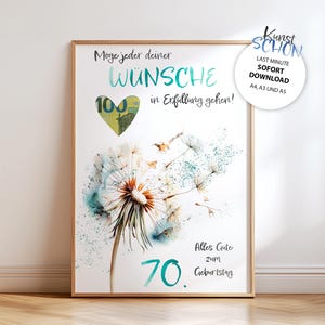 Geldcadeau voor een 70e verjaardag | Printbaar PDF-cadeau-idee | Direct te downloaden poster voor een 70e verjaardag | Mooie geldkaart