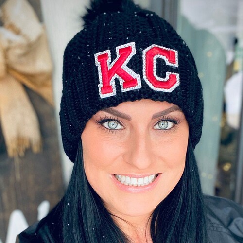 Bebe black pom pom beanie winter hat 