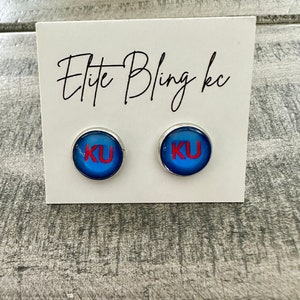 Kansas Jayhawks KU Stud or Dangle Earrings | Rock Chalk | 12mm