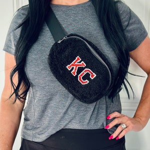 Kansas City KC Chiefs Glitter Letter Sherpa belt sling bag