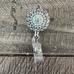 Rhinestone Silver ID badge holder reel retractable