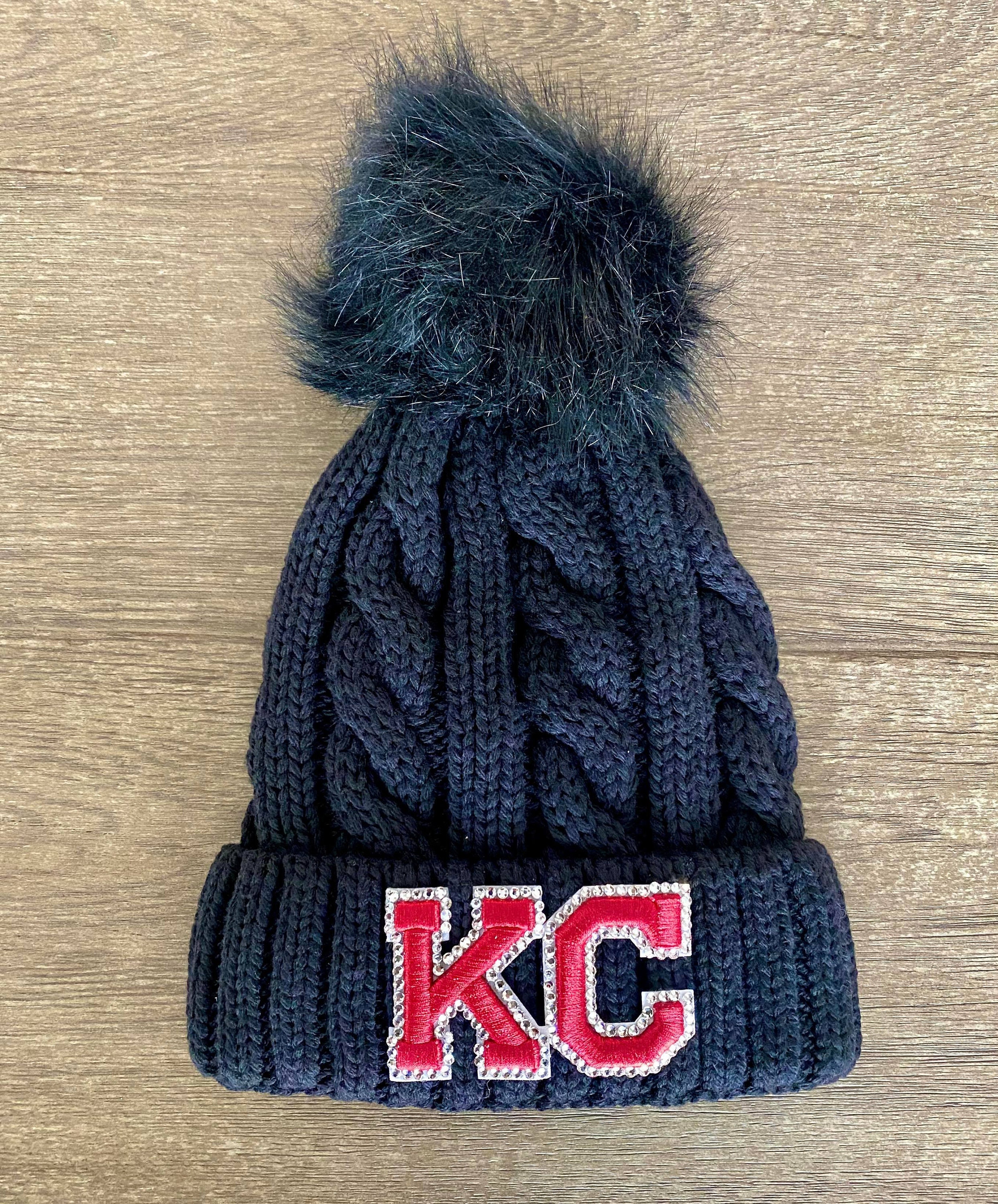 Kansas City KC Chiefs Swarovski Rhinestone Pom Pom Beanie Bling Stocking Hat