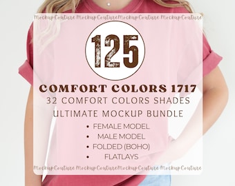 Comfort Colors 1717 Ultimatives Mockup Bundle | 125 Shirt Mockups | 32 Farben CC1717 Bundle | Weiblich, Männlich, Boho Gefaltet & Flatlays | PNG
