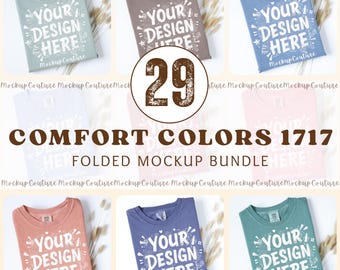 Comfort Colors 1717 Mockup Bundle | 29 Gefaltetes T-Shirt Mockups | C1717 Tee Mockup Paket | Neutral Boho Ästhetik | Echtes Produkt Mockup