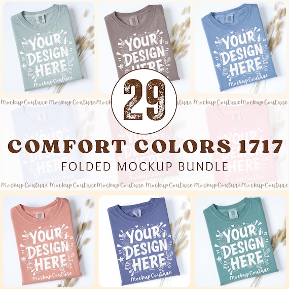 Comfort Colors 1717 Mockup Bundle | 29 Folded T-Shirt Flatlay Mockups | C1717 Tee Mockup Pack | Neutral Boho Aesthetic | Real Product Mockup