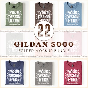 Gildan 5000 T-Shirt Mockup Bundle | 22 Colors, Folded Flat Lay (Digital Download)