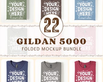 Gildan 5000 T-Shirt Mockup Bundle | 22 Colors, Folded Flat Lay (Digital Download)