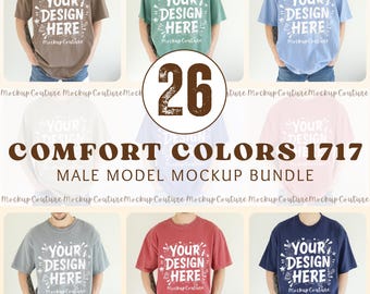 Comfort Colors 1717 Male Model Mockup Bundle | 26 C1717 T-Shirt Mockups | Real Mens Model | Minimal Clean Background