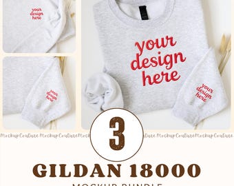 Ash Gildan 18000 Sweatshirt Mockup Bundle | Sleeve & Chest Embroidery Mockup