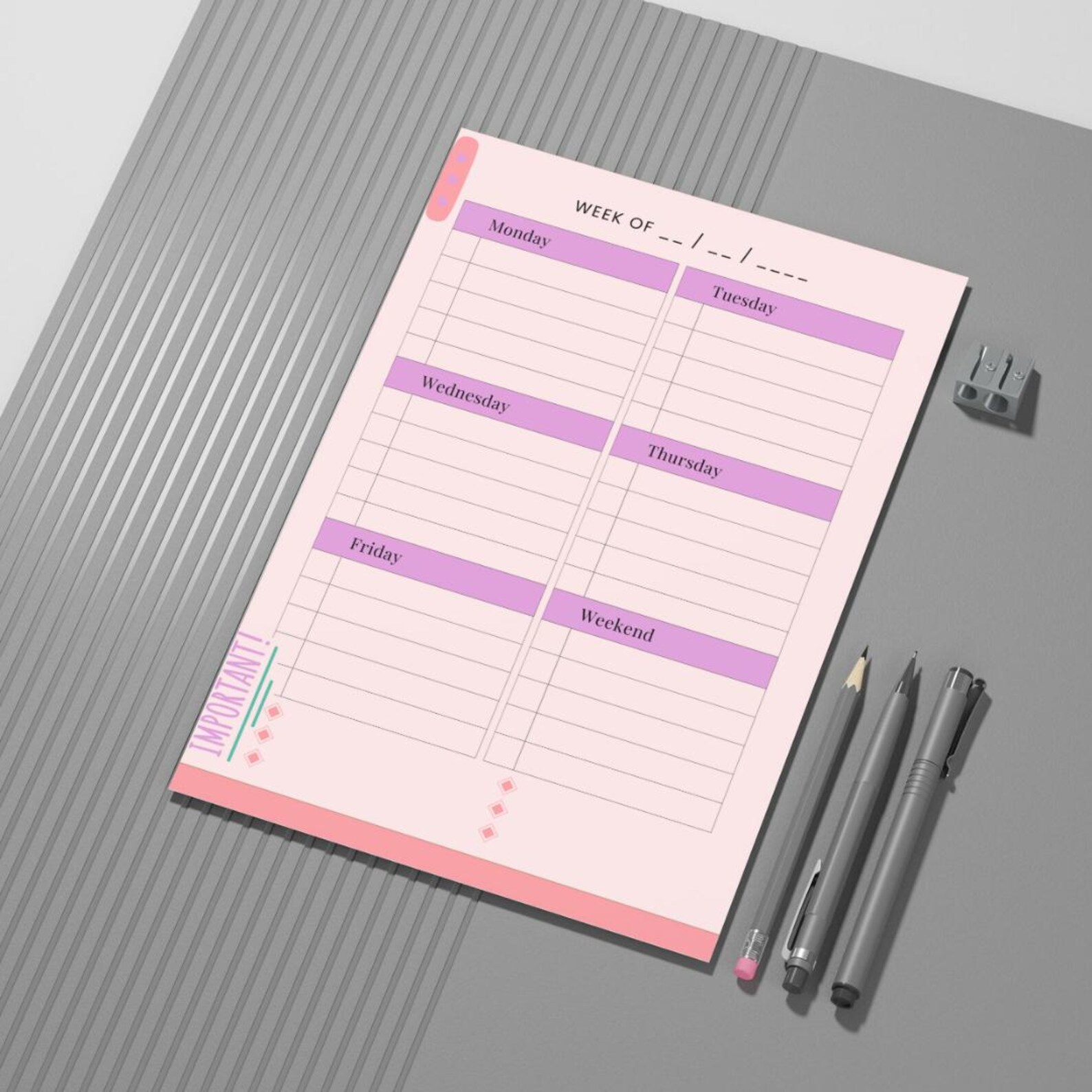 Pink Planner Printable | Undated Weekly Page | Printable Productivity ...