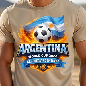Argentina World Cup 2026 sports fan PNG design with football and national flag, world cup 2026, world cup 2026 png print on demand shirts, fifa world cup png