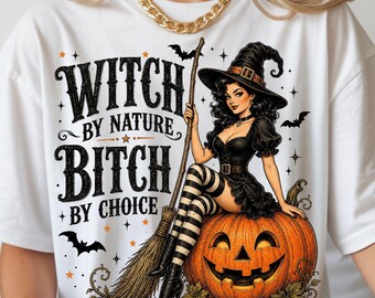 Retro Halloween Witch PNG, Funny Witch Quote Graphic, Spooky Season Shirt Design, (Digital Download)